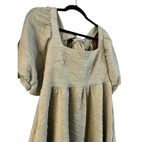 Free People Violet Mini Dress Cream Puff Sleeves Babydoll Size Small Back Tie - Picture 2 of 7